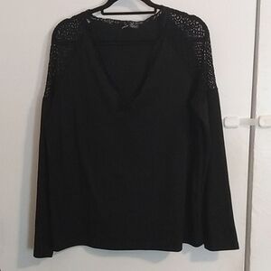 SHEIN Lacey Long Sleeve Black Top Women's Size XL